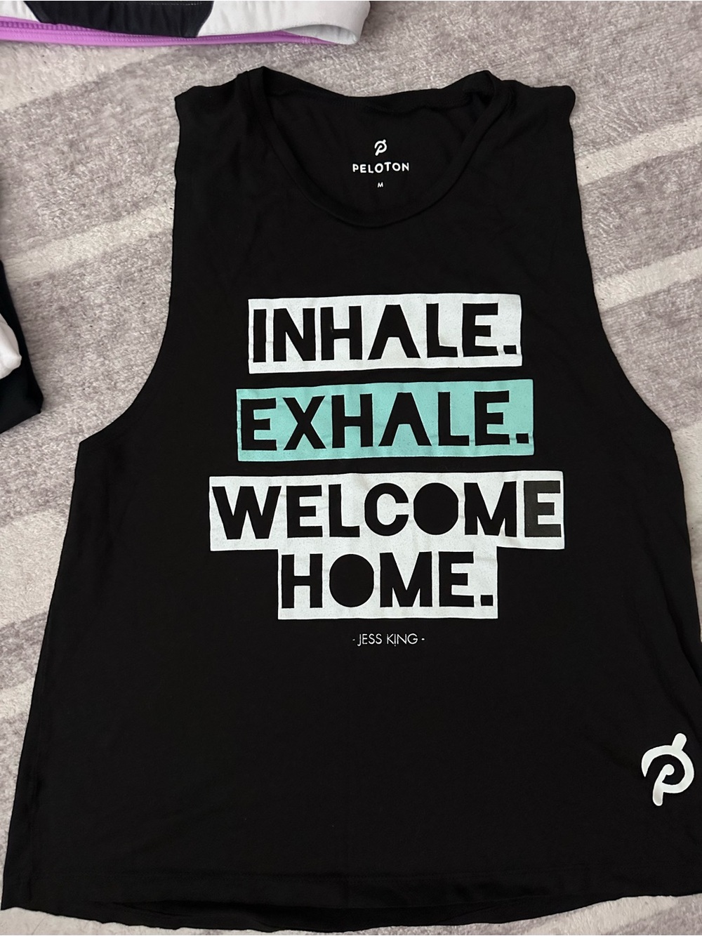 Peloton Black Tank with White and Mint Green Block Text Quote by Jess King